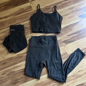 Adanola Set: Crop Top, Leggings and Biker Shorts in Brown